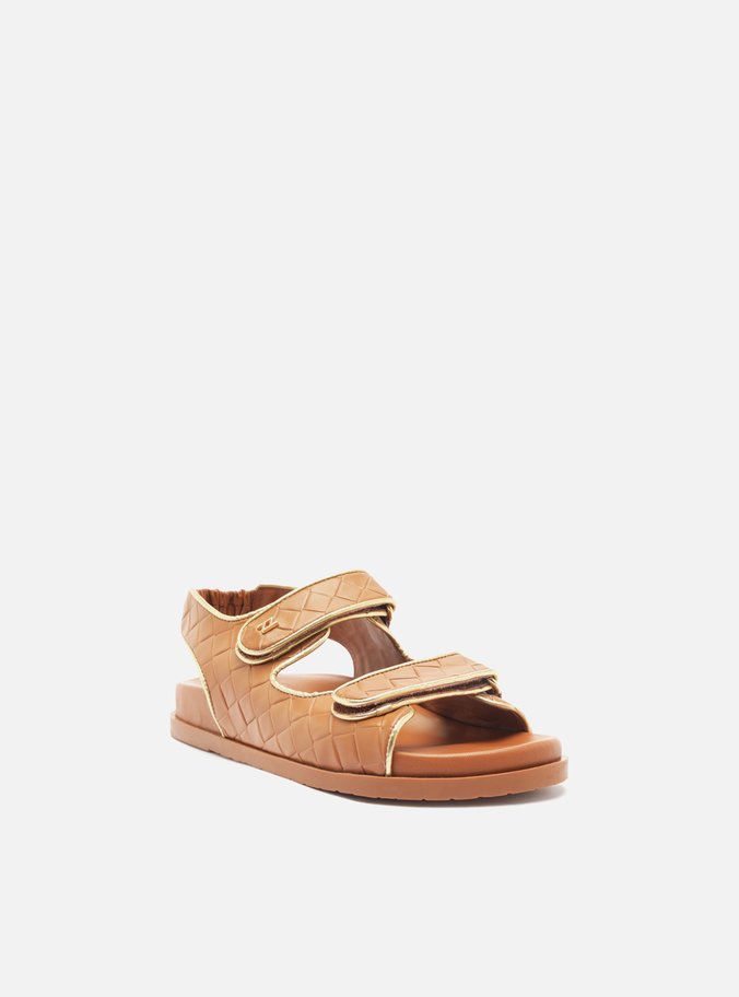 Sandália Papete Marrom Tressê Velcro