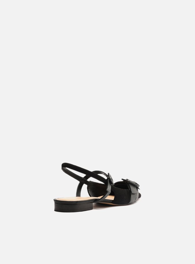 Sapatilha Preta Nobuck Slingback Fivelas
