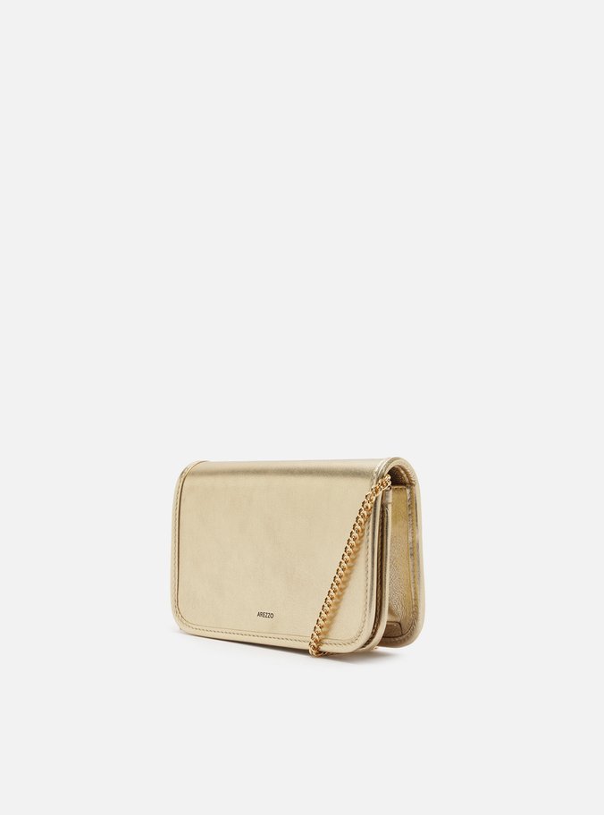 Bolsa Tiracolo Dourada Couro Pequena Corrente