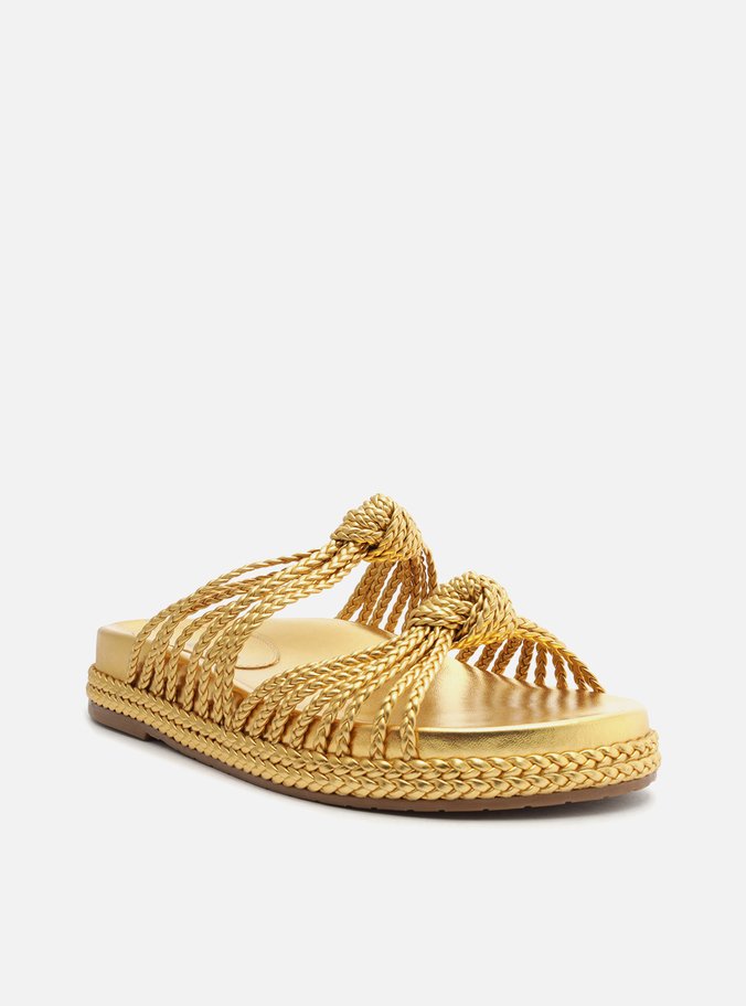 Sandália Rasteira Dourada Flatform Mykonos