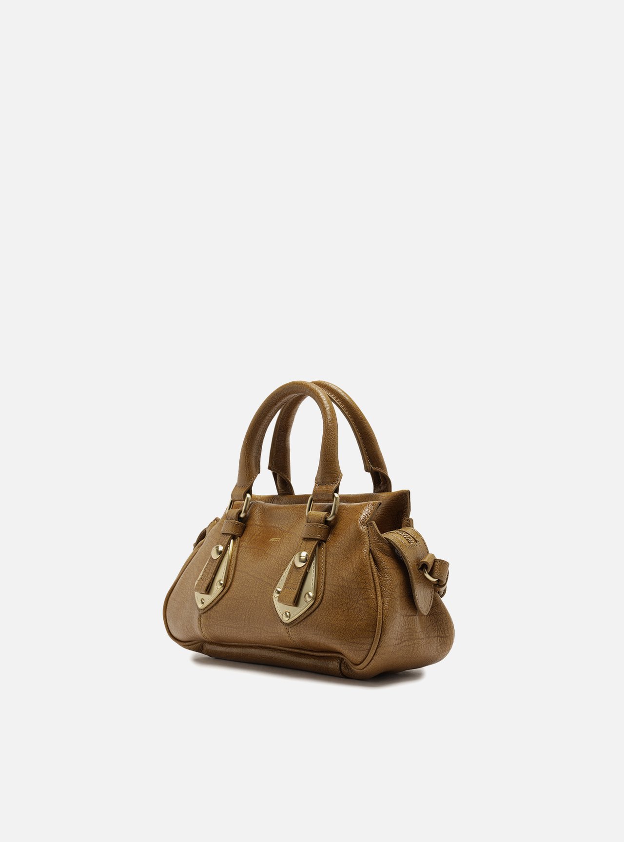 Bolsa Tote Marrom Couro Pequena Metais — foto 2