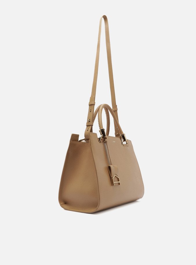 Bolsa Tote Bege Couro Abraccio Grande