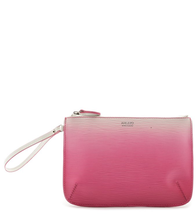 Necessaire Couro Bella Ombré Bianco e Summer Pink