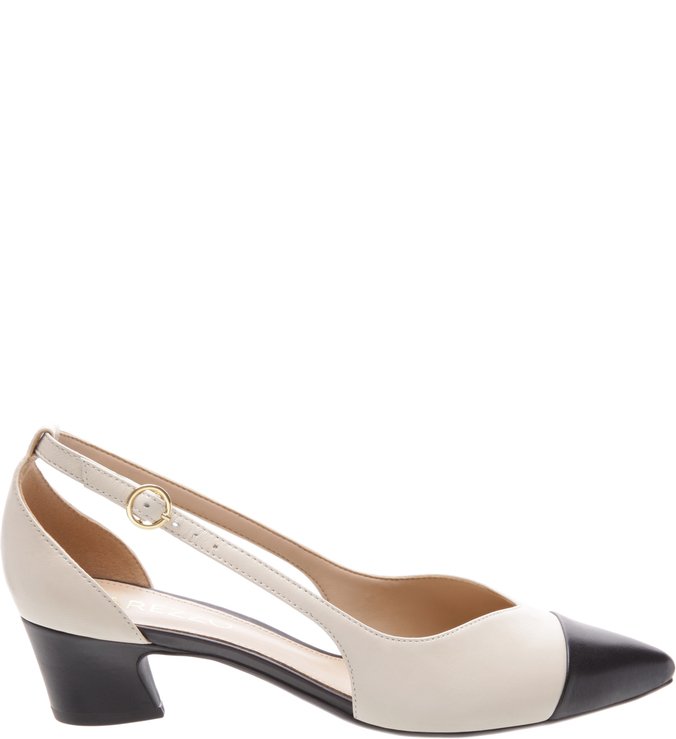 Scarpin Couro Vazado Branco e Preto