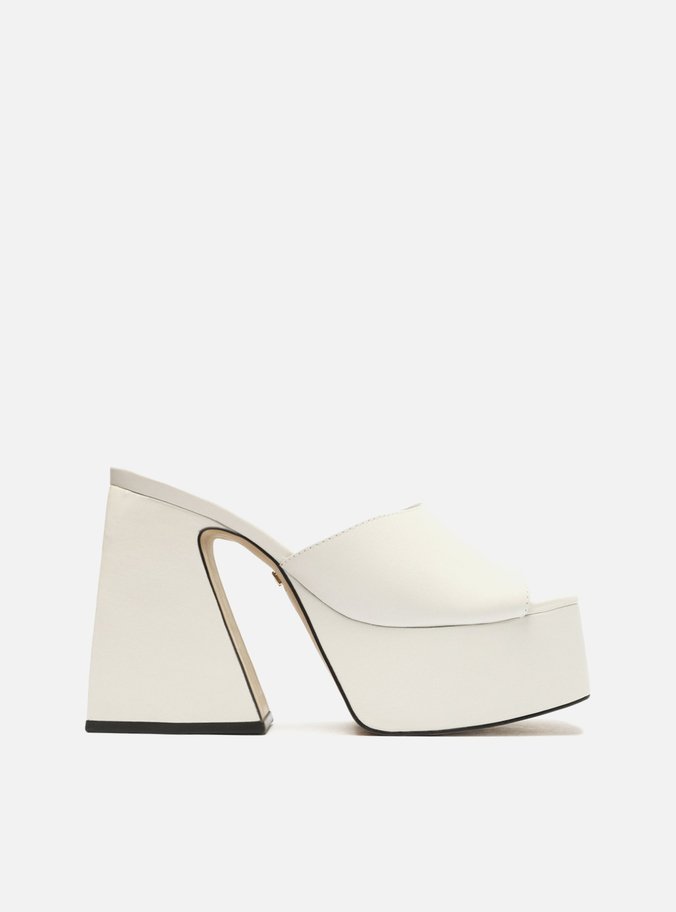 Mule Branco Couro Meia Pata Salto Flare Megan