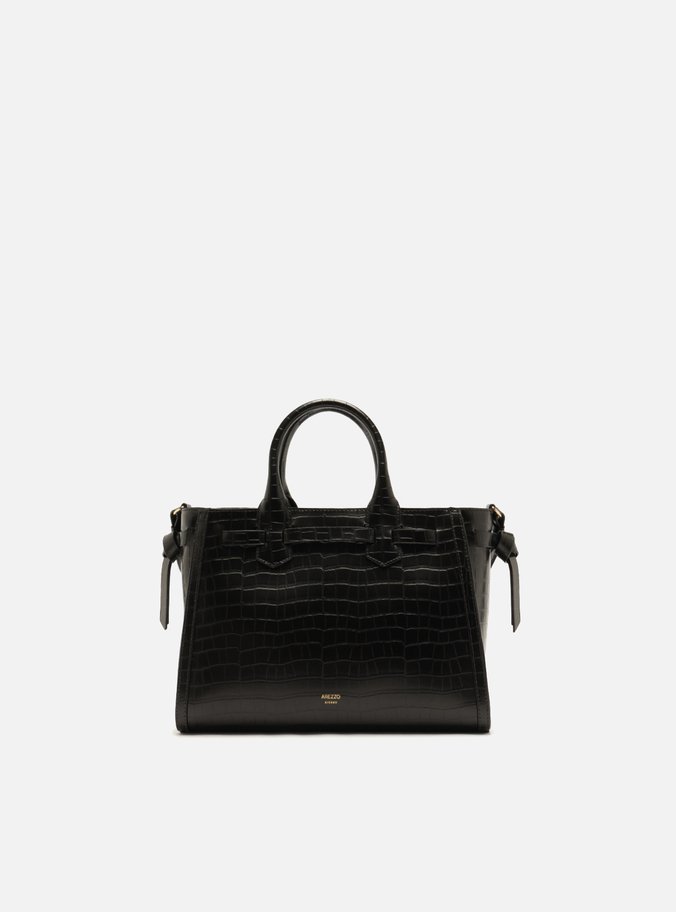 Bolsa Tote Preta Média Croco Tiras