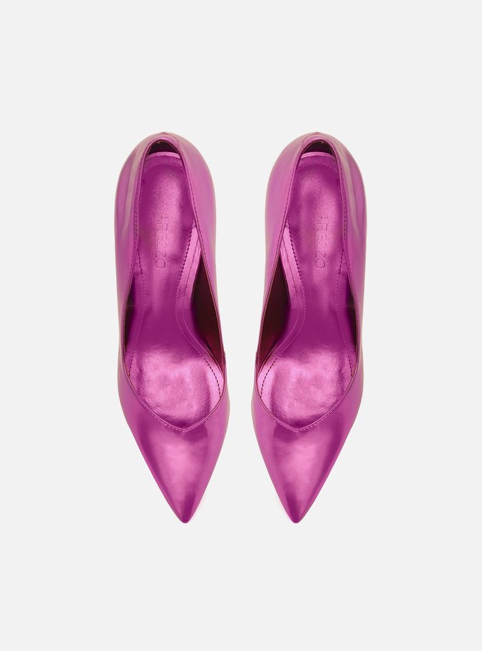 Scarpin Rosa Metalizado Bico Fino Sia