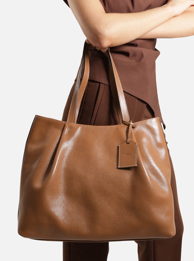 Bolsa Shopping Marrom Couro Grande