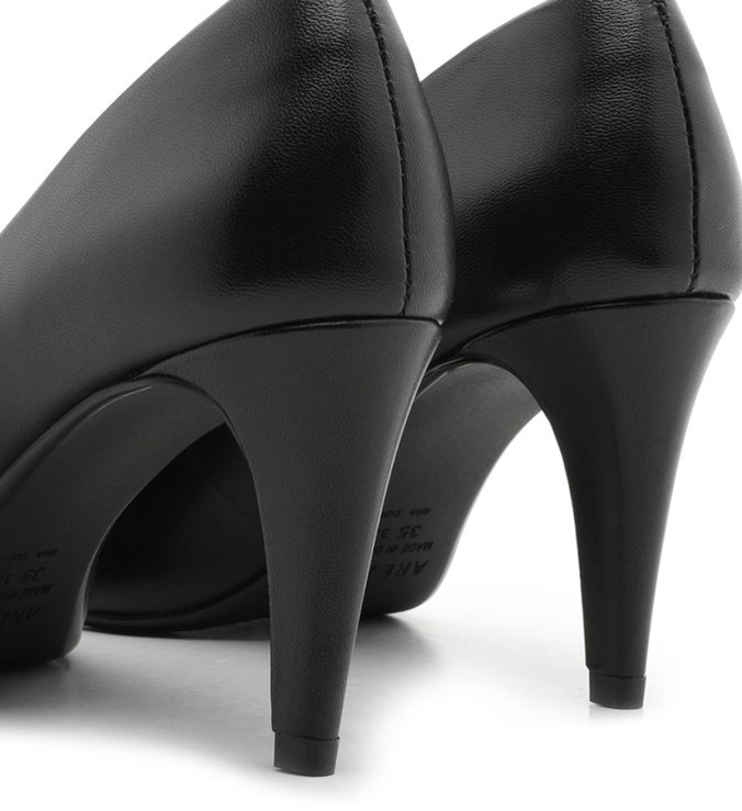 Scarpin Couro Salto Médio Peep Toe Preto