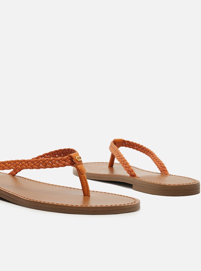 Rasteira Laranja Flat Flip Flop Trançada