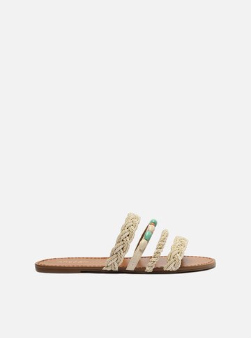 Rasteira Branca Flat Pedras Coloridas