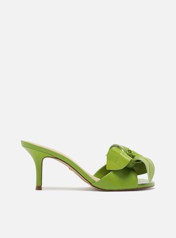 Mule Verde Couro Salto Fino Fiori