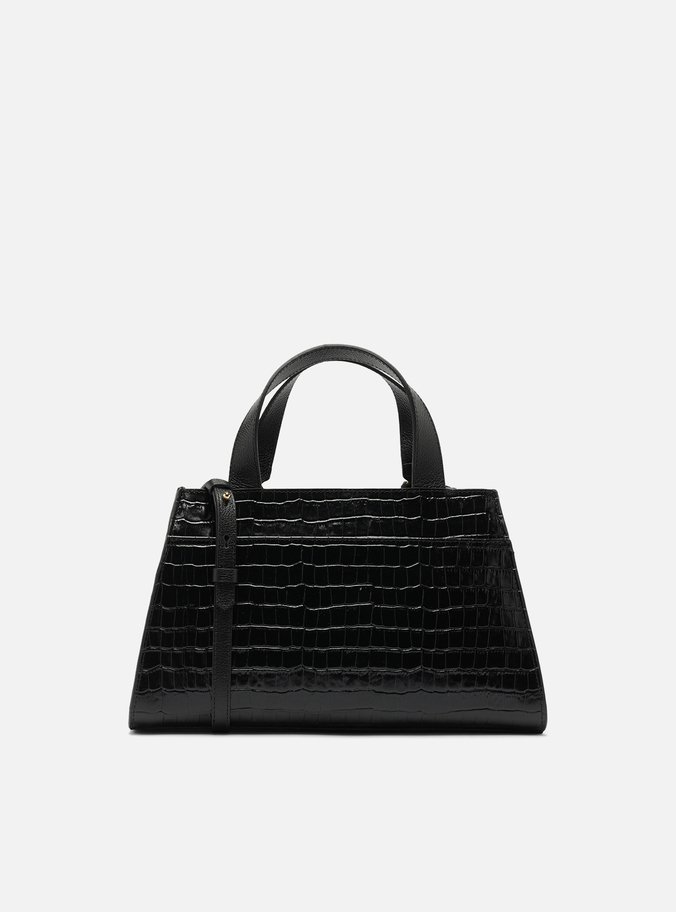 Bolsa Tote Preta Couro Croco Média Barbicacho