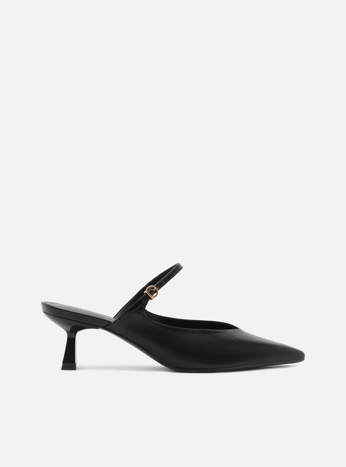 Mule Preta Couro Salto Fino