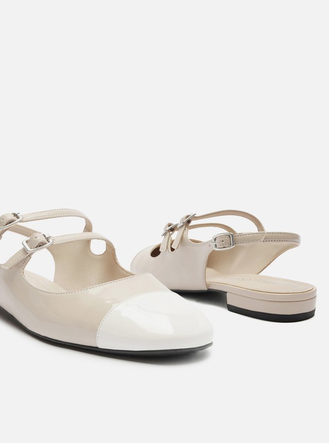 Sapatilha Boneca Bege Verniz Tiras Cap Toe