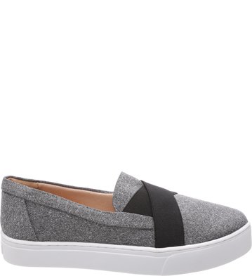 Tênis Slip On Couro Tiras Elástico Old Silver