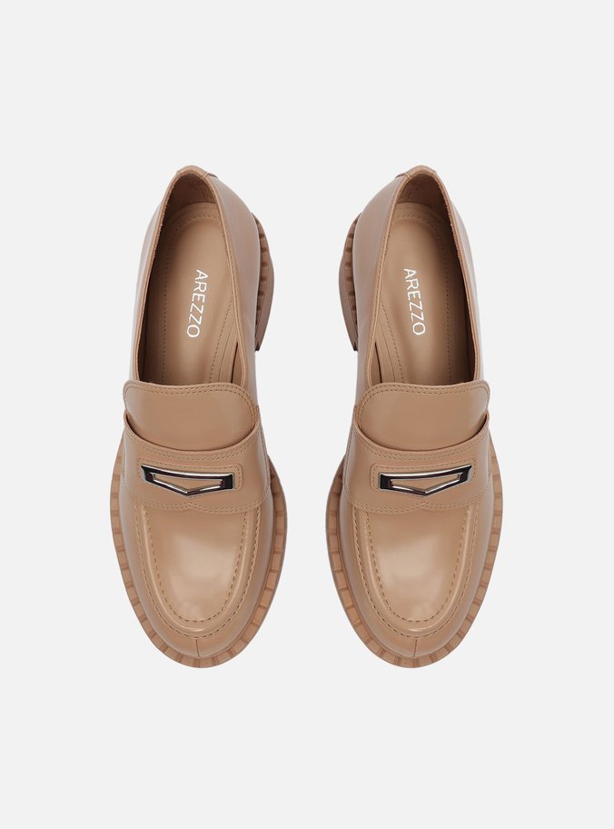 Mocassim Bege Bico Redondo Bridão Monocolor