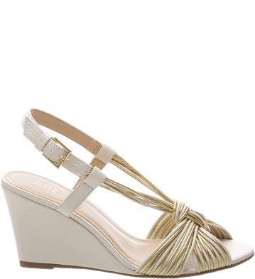 Sandália Anabela Multi-Fios Off White Dourado