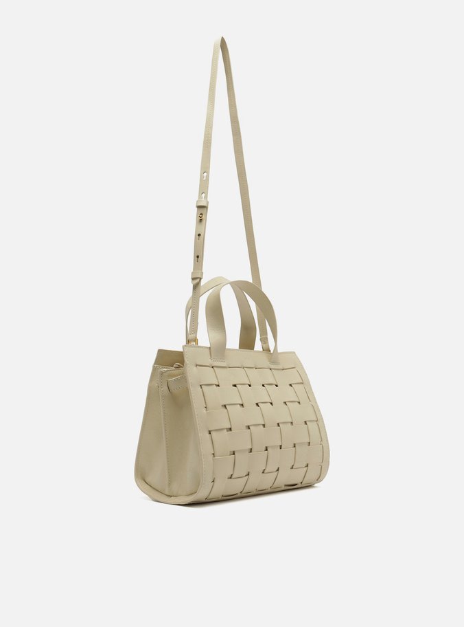 Bolsa Tote Branca Couro Grande Tressê Maxi Lenny