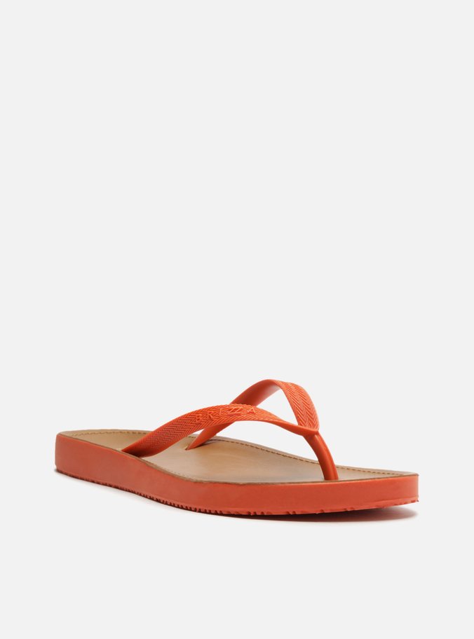 Chinelo de Dedo Laranja Palmilha Marrom