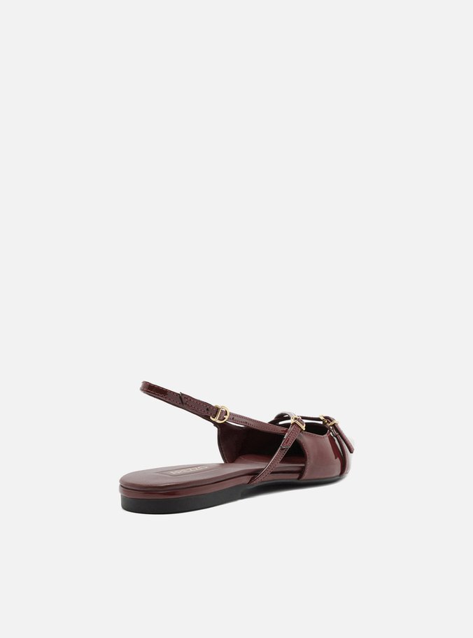 Sapatilha Bordô Verniz Slingback Tiras Fivelas