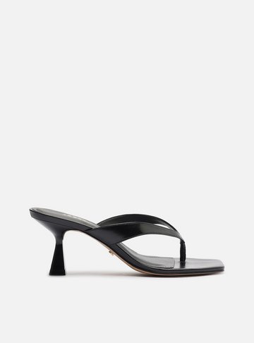 Tamanco Preto Couro Salto Fino Flip Flop