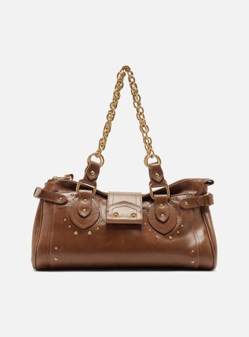 Bolsa Tote Marrom Couro Grande Rebites
