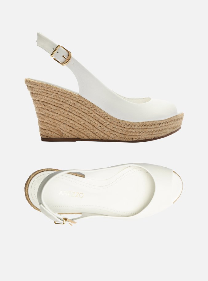 Sandália Branca Couro Plataforma Corda Slingback