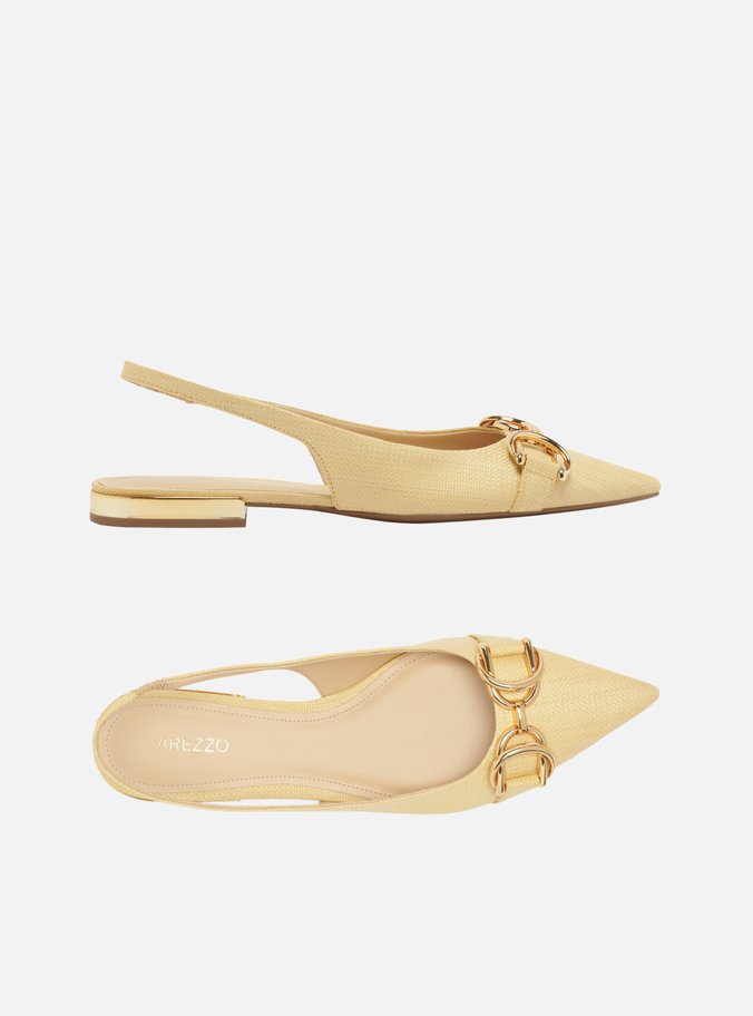 Sapatilha Amarela Couro Bico Fino Slingback Bridão