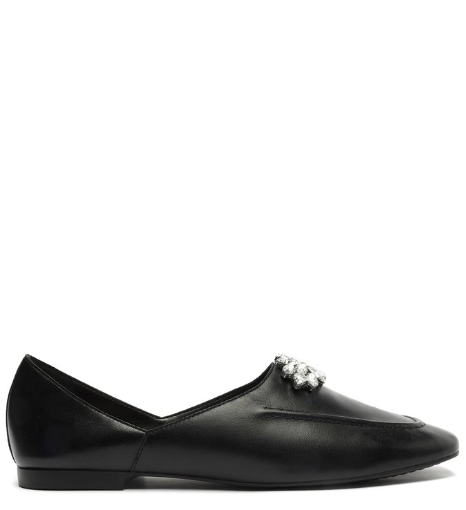 Mocassim Preto Couro Pedraria