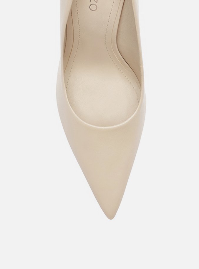 Scarpin Branco Couro Salto Alto Bico Fino