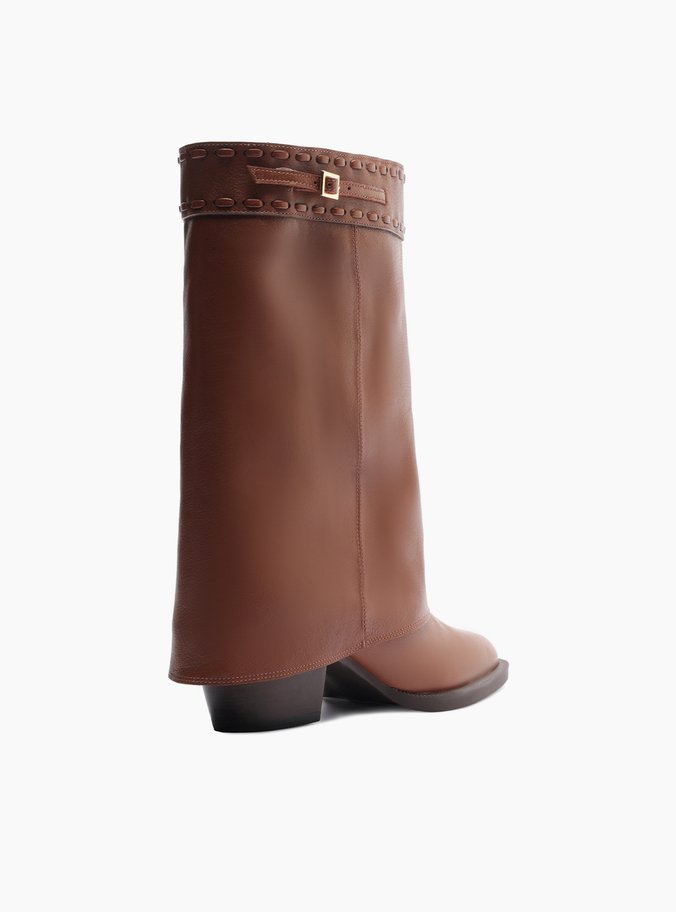 Bota Caramelo Couro Cano Curto Polaina Folk
