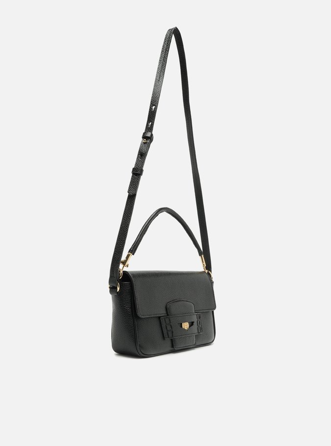 Bolsa Tiracolo Preta Couro Média Detalhe Moeda