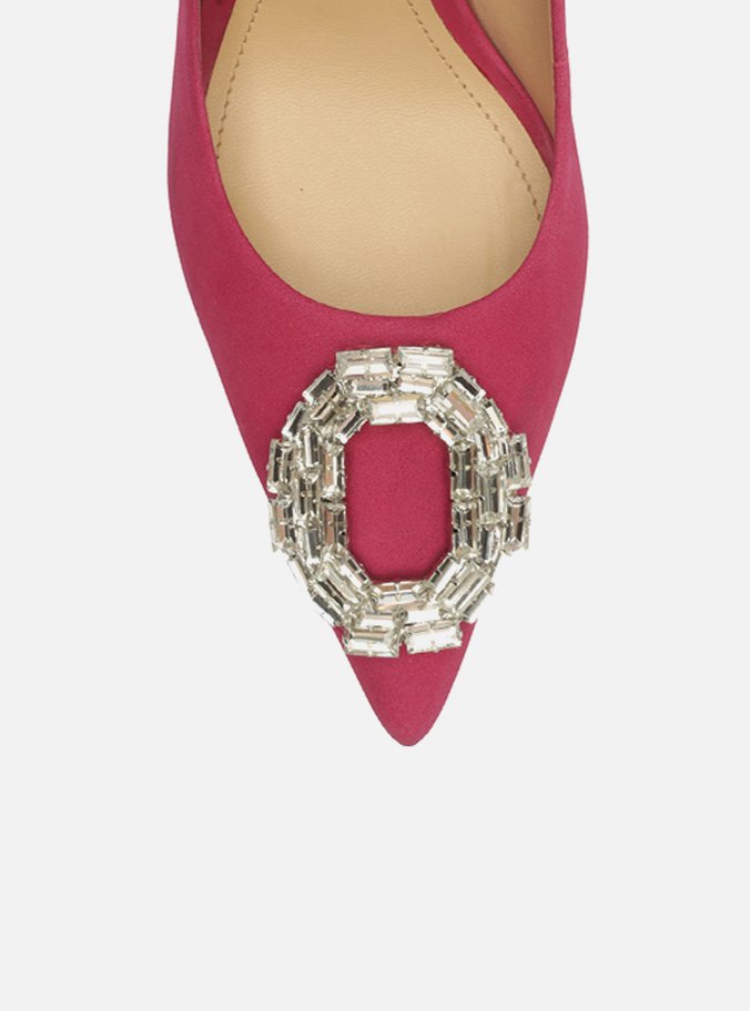 Scarpin Rosa Nobuck Bico Fino Pedraria
