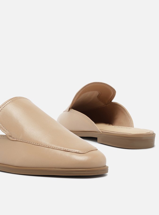 Mule Rasteira Couro Nude