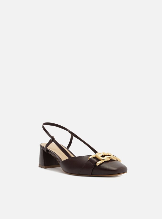 Scarpin Bordô Couro Bico Quadrado Aberto Metal