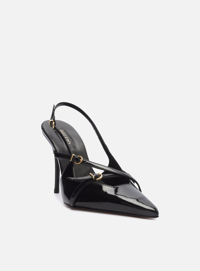 Scarpin Preto Verniz Salto Alto Slingback Amélia