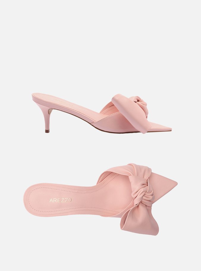 Sandália Rosa Couro Salto Fino Maxi Laço