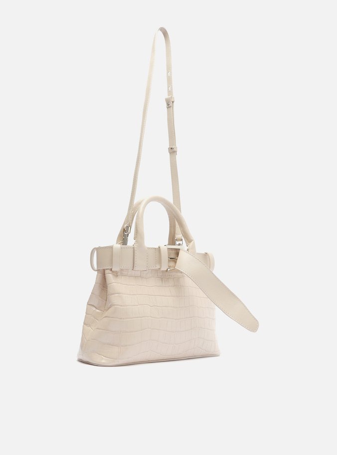Bolsa Tote Branca Couro Croco Média Fivela
