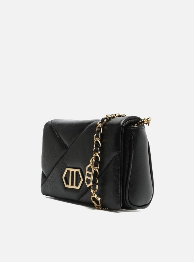 Mini Bag Tiracolo Preta Couro Pingentes