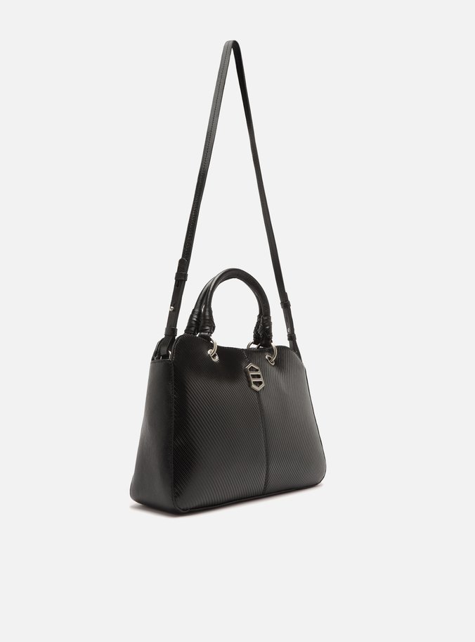 Bolsa Tote Preta Couro Grande Metal