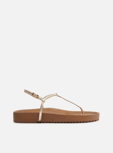 Sandália Papete Dourada Flatform Tiras Slim