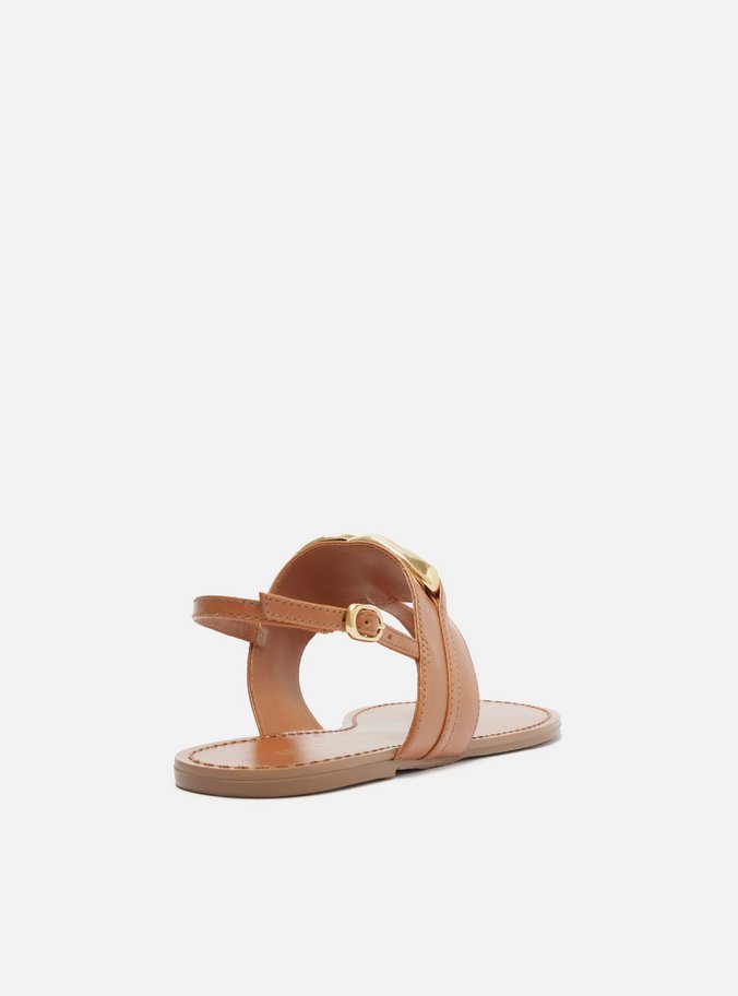Sandália Rasteira Marrom Couro Slim Metal