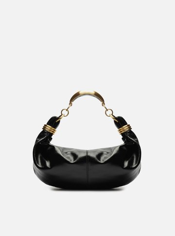 Bolsa Tiracolo Preta Couro Média Alça Argolas