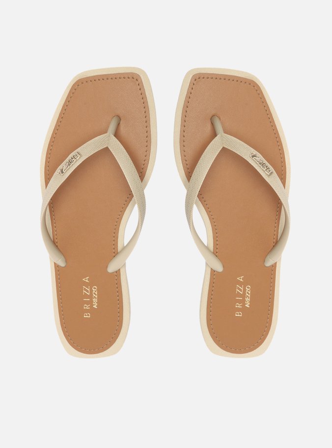 Chinelo de Dedo Off-White Square Palmilha Marrom