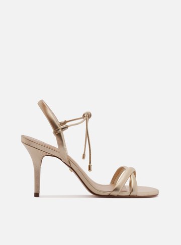 Sandália Dourada Salto Fino Tiras