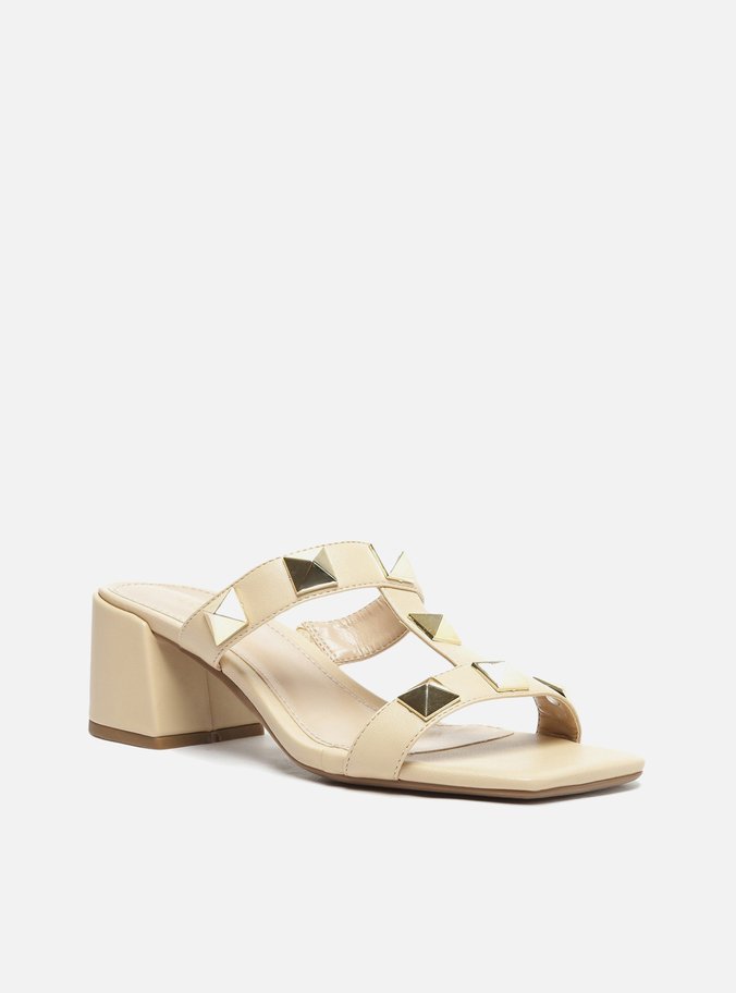 Mule Salto Bloco Branca Studs