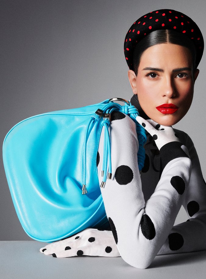Bolsa Tiracolo Azul Couro Pequena Alça Torcidos