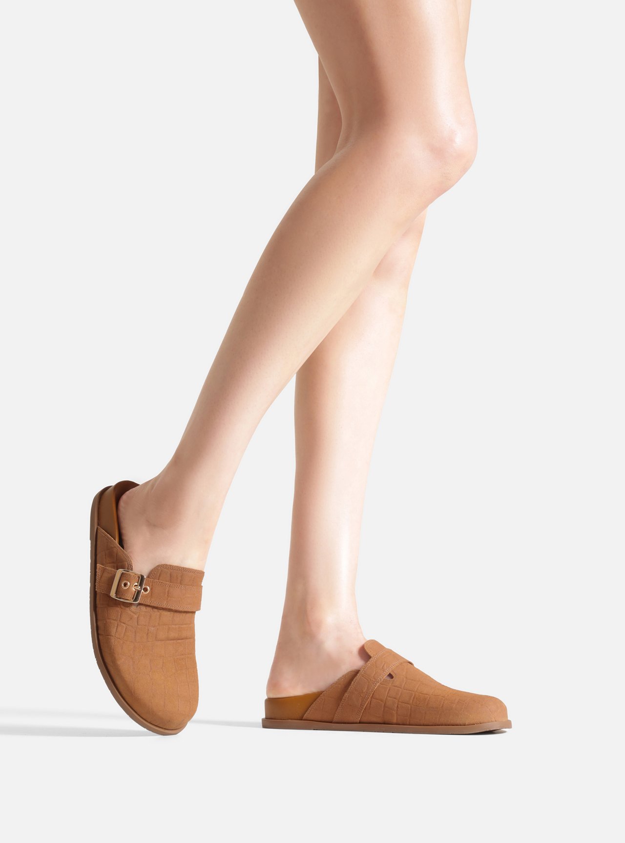 Mule Clog Marrom Acamurçada Croco Fivela — foto 6