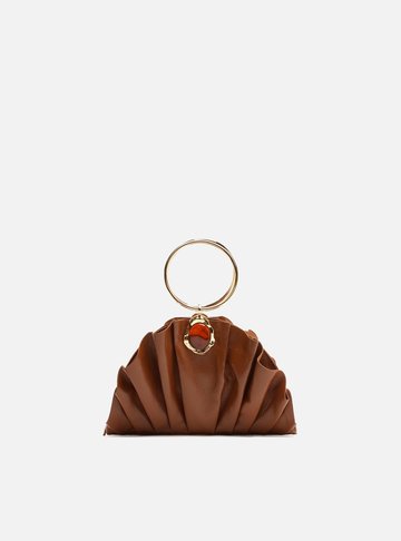 Bolsa Clutch Caramelo Couro Pequena Pedra
